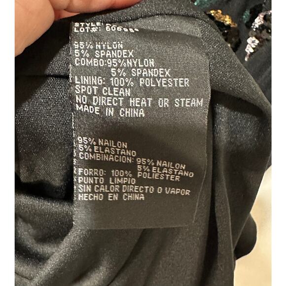 Betsy & Adam Black Floral Sequin Full Length Gown Size 4 NWT Teal Silver Roses - Picture 14 of 14